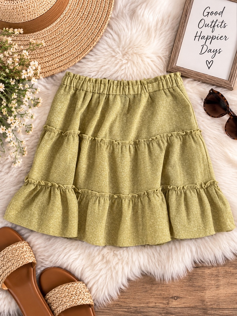 Promesa Olive Green Tiered Ruffle Skirt